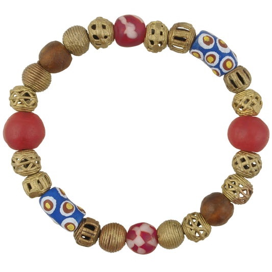 Handmade Beaded Bracelet - African Glass & Brass Beads