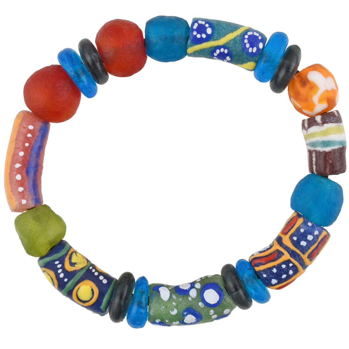 Krobo Trade Beads African Powder Glass Recycled Handmade Stretched Bracelet