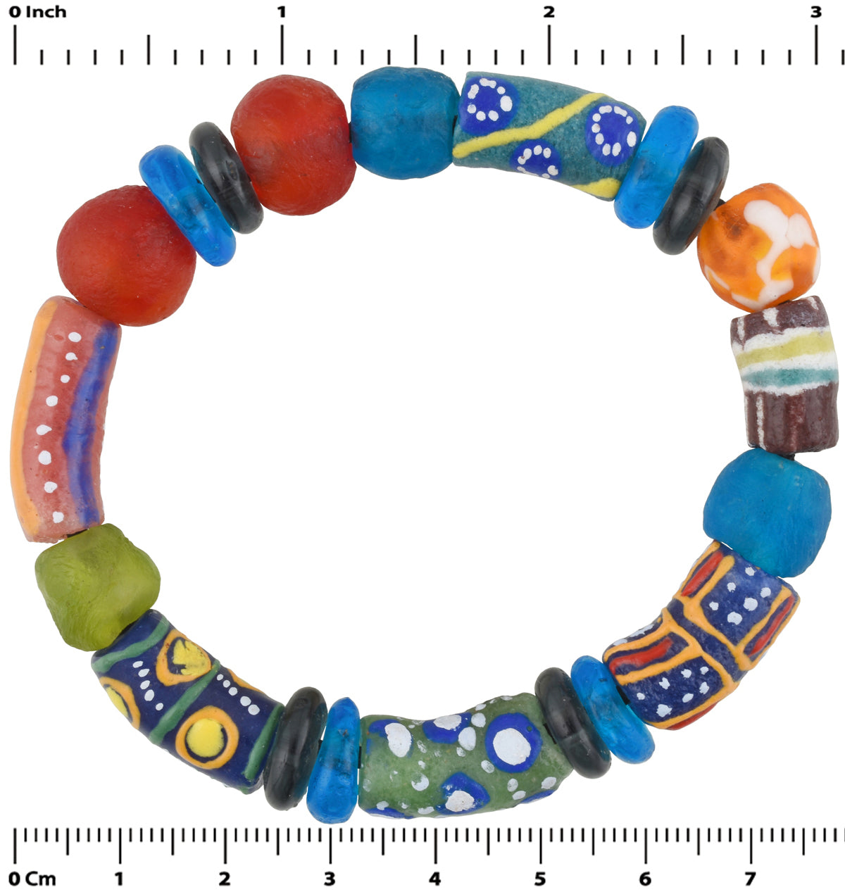 Krobo Trade Beads African Powder Glass Recycled Handmade Stretched Bracelet - zoomed-in detail