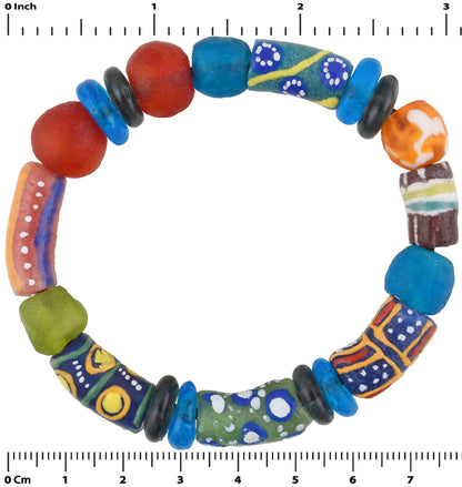 Krobo Trade Beads African Powder Glass Recycled Handmade Stretched Bracelet - zoomed-in detail