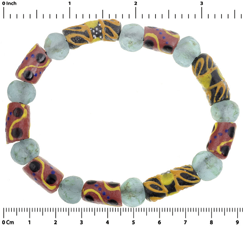Handmade Beaded Bracelet - African Glass Trade Beads, Elastic Fit - zoomed-in detail