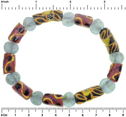 Handmade Beaded Bracelet - African Glass Trade Beads, Elastic Fit - zoomed-in detail