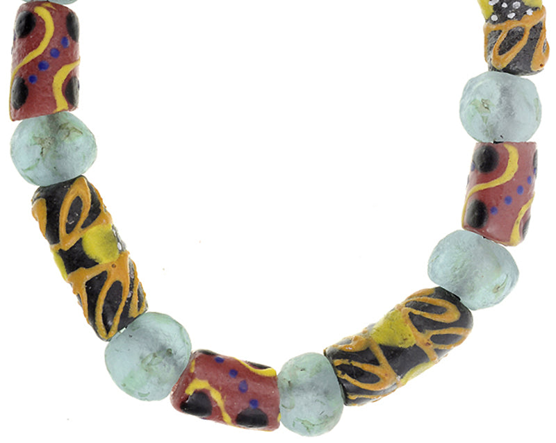 Handmade Beaded Bracelet - African Glass Trade Beads, Elastic Fit - close-up