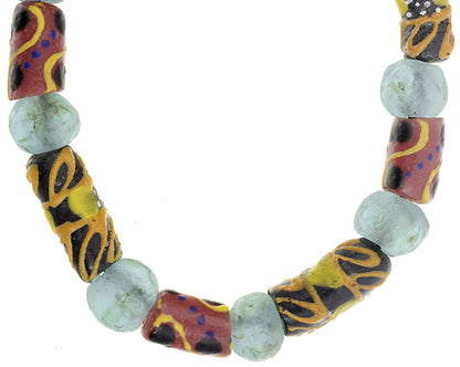 Handmade Beaded Bracelet - African Glass Trade Beads, Elastic Fit - close-up