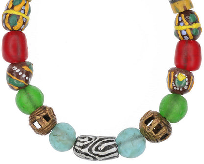 Handmade Beaded Bracelet - African Glass & Brass Beads - product focus