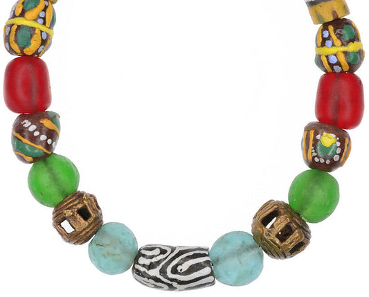 Handmade Beaded Bracelet - African Glass & Brass Beads - product focus