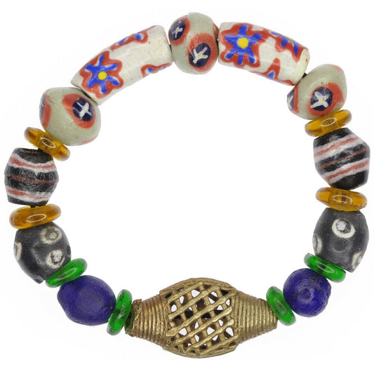 Handmade Beaded Bracelet - Glass & Brass Beads From Ghana - enhanced texture view
