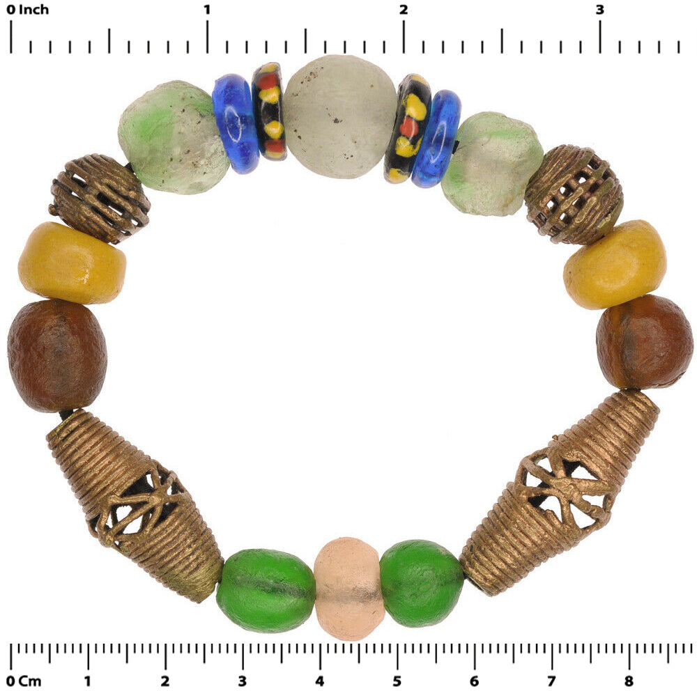 Handmade Beaded Bracelet Brass & Glass Beads - Jewelry - zoomed-in detail