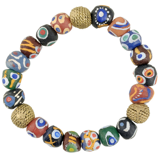 Handmade Beaded Bracelet - Ghana Brass & Glass Beads Jewelry