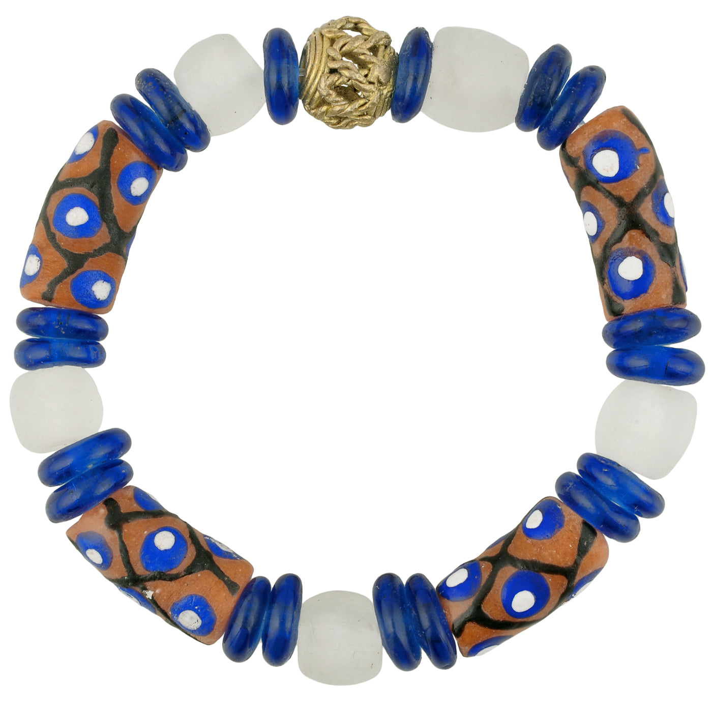 Handmade Beaded Bracelet - African Glass & Brass Beads - focused artwork area