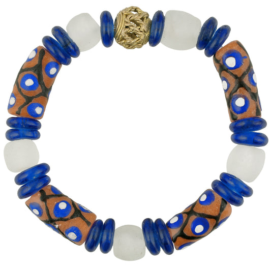 Handmade Beaded Bracelet - African Glass & Brass Beads - focused artwork area