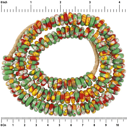 Vibrant African Trade Beads: Fused Ghana Glass Disks - zoomed-in detail