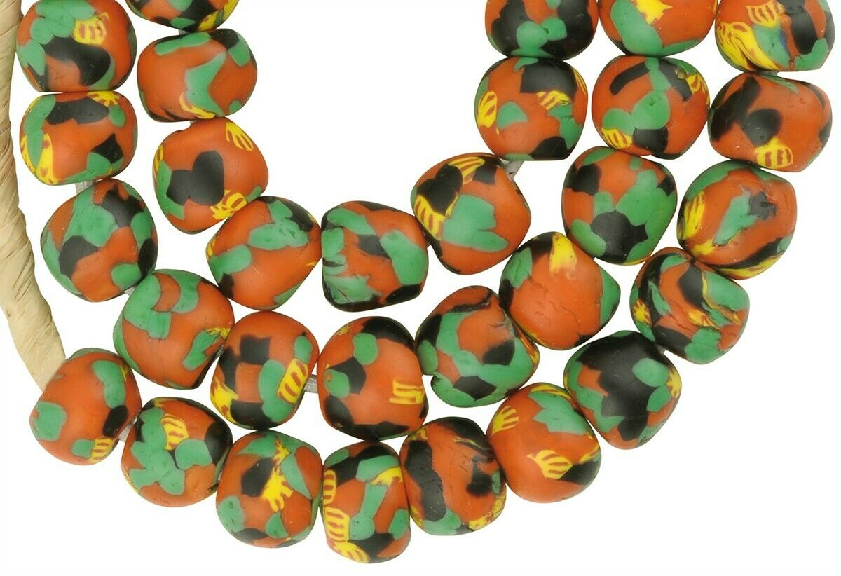 African Trade Beads - 12-13Mm Recycled Ghana Glass Beads - close-up