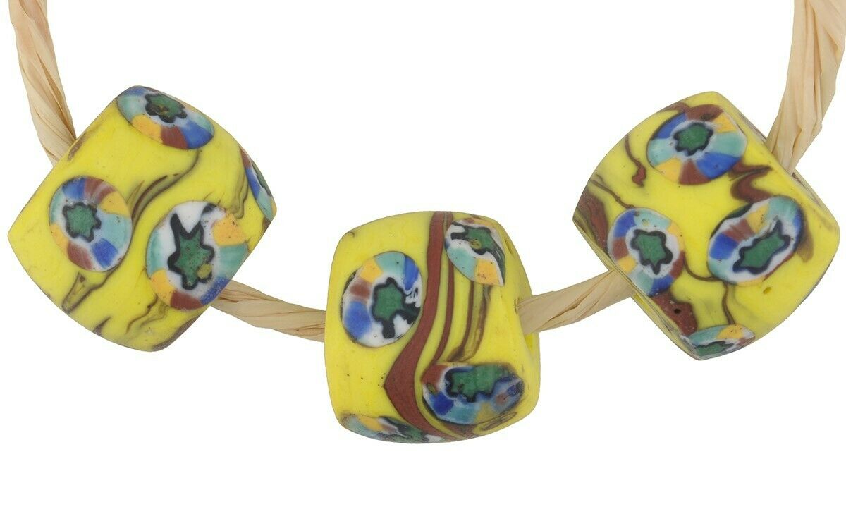 Antique Venetian Mosaic Millefiori African Trade Beads, 14-15Mm - alternate view