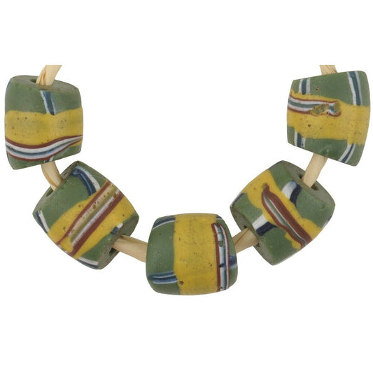 Rare Antique Green French Cross Venetian Lampwork Trade Beads