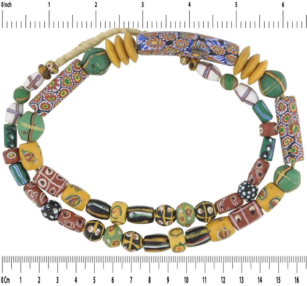 African Trade Beads Old Venetian Glass Beads Fancy Eye Millefiori French Cross - zoomed-in detail