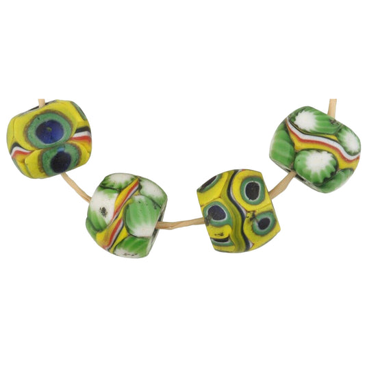 Antique Banded Venetian Millefiori Mosaic Glass Trade Beads - 12-13Mm