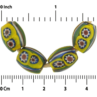 Rare Antique Oval Millefiori Venetian Mosaic Glass Trade Beads - close-up