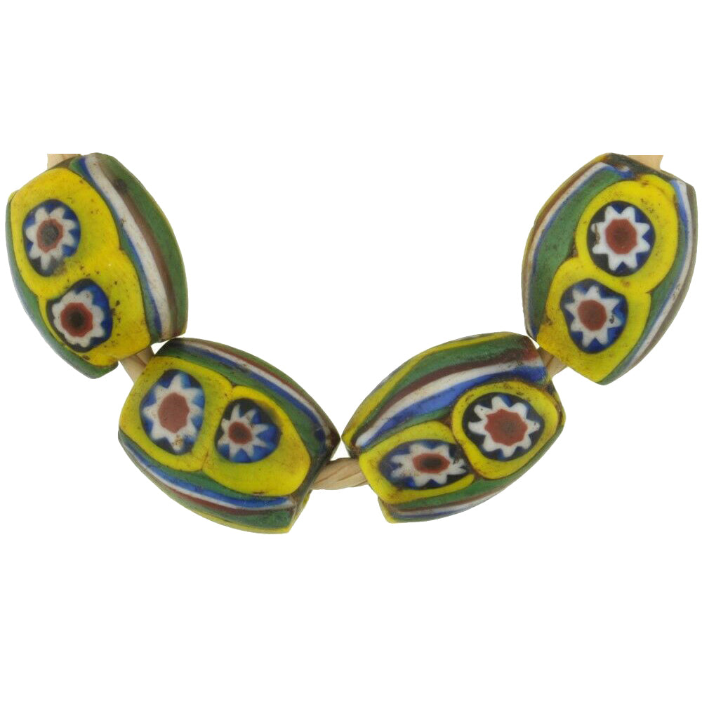 Rare Antique Oval Millefiori Venetian Mosaic Glass Trade Beads