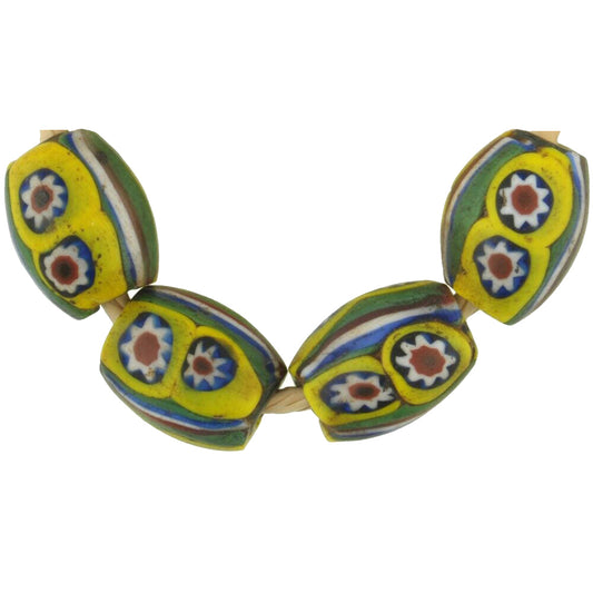 Rare Antique Oval Millefiori Venetian Mosaic Glass Trade Beads