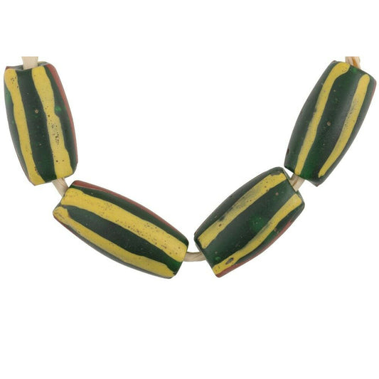 Antique Striped Translucent Green African Trade Beads - 19-21Mm