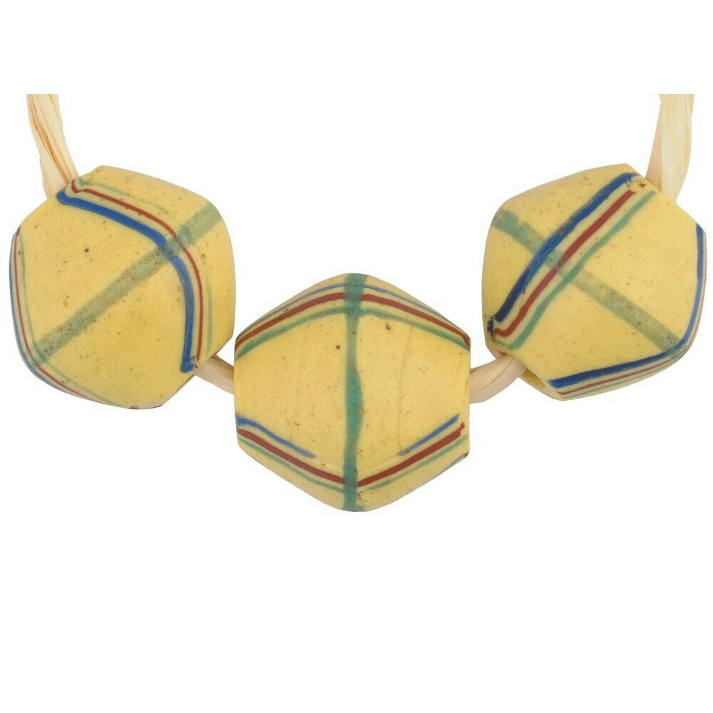 Antique Yellow Bicone "King" Venetian Lampwork Glass Trade Beads