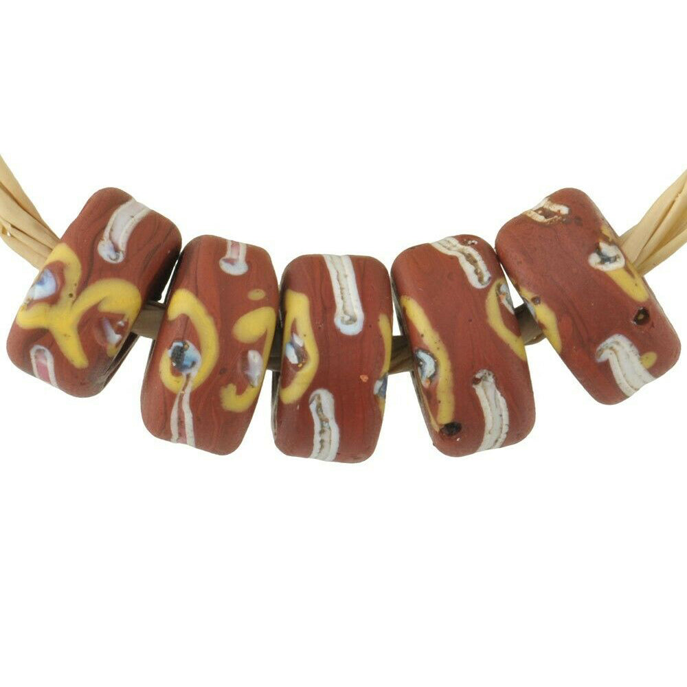 Antique Brick Fancy Venetian Lampwork Glass Trade Beads - 10Mm