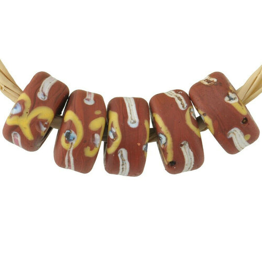 Antique Brick Fancy Venetian Lampwork Glass Trade Beads - 10Mm