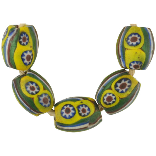 Antique Oval African Trade Millefiori Mosaic Beads - Rare Glass Gems