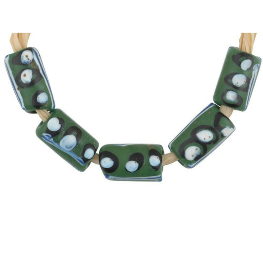 Antique Green Venetian Lampwork Trade Beads With Trail Decoration