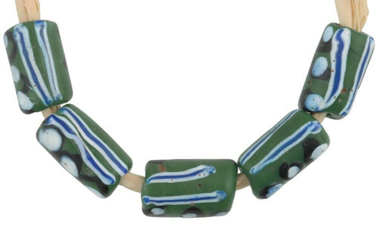 Antique Green Venetian Lampwork Trade Beads With Trail Decoration - alternate view