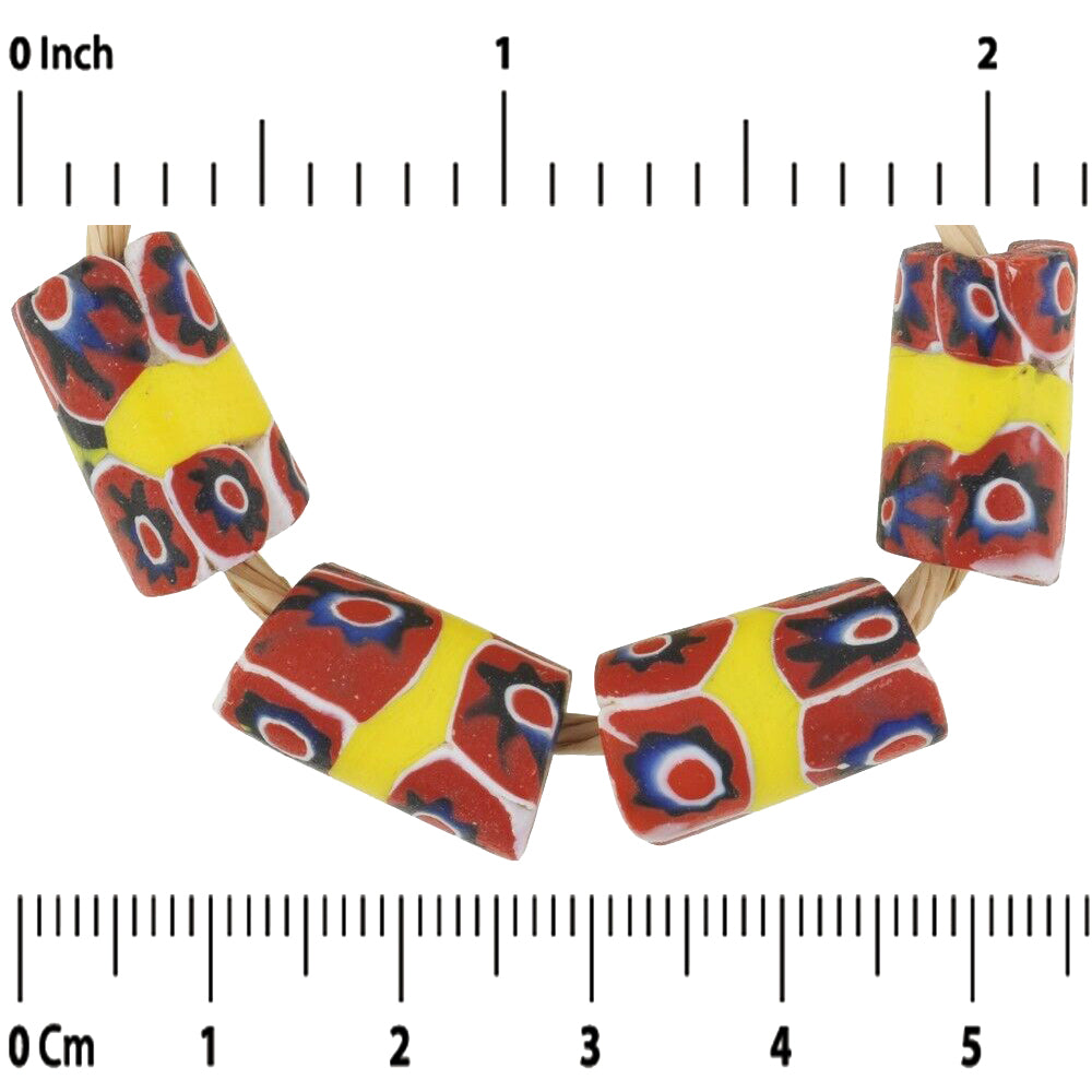 Rare Antique Venetian Banded Millefiori Mosaic Glass Trade Beads - close-up