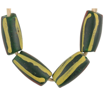 Antique Striped Green Venetian Lampwork African Trade Beads - zoomed-in detail