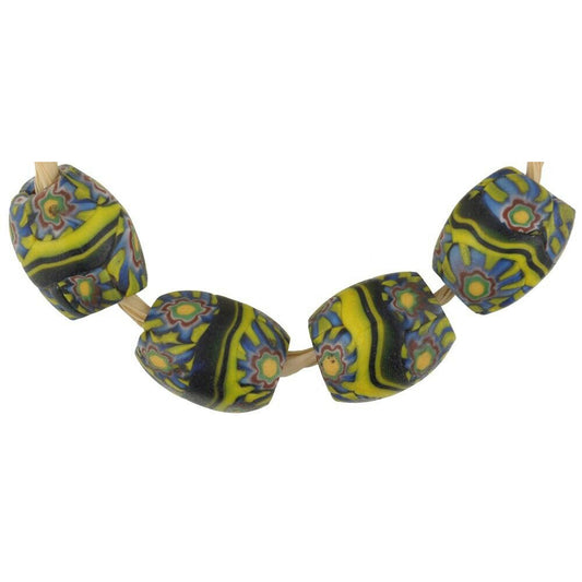 Antique Banded Oval Millefiori Mosaic Glass Trade Beads