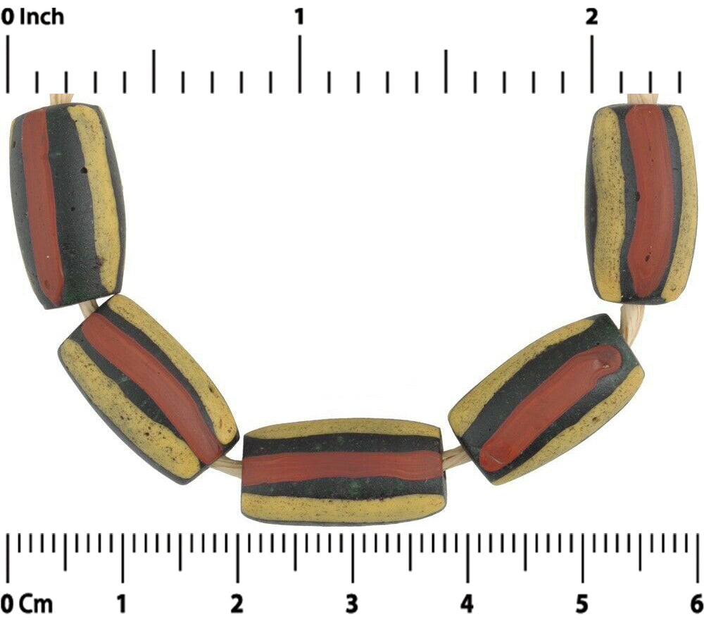 Antique Striped Green Venetian Lampwork Glass Trade Beads, 16-17Mm - alternate view