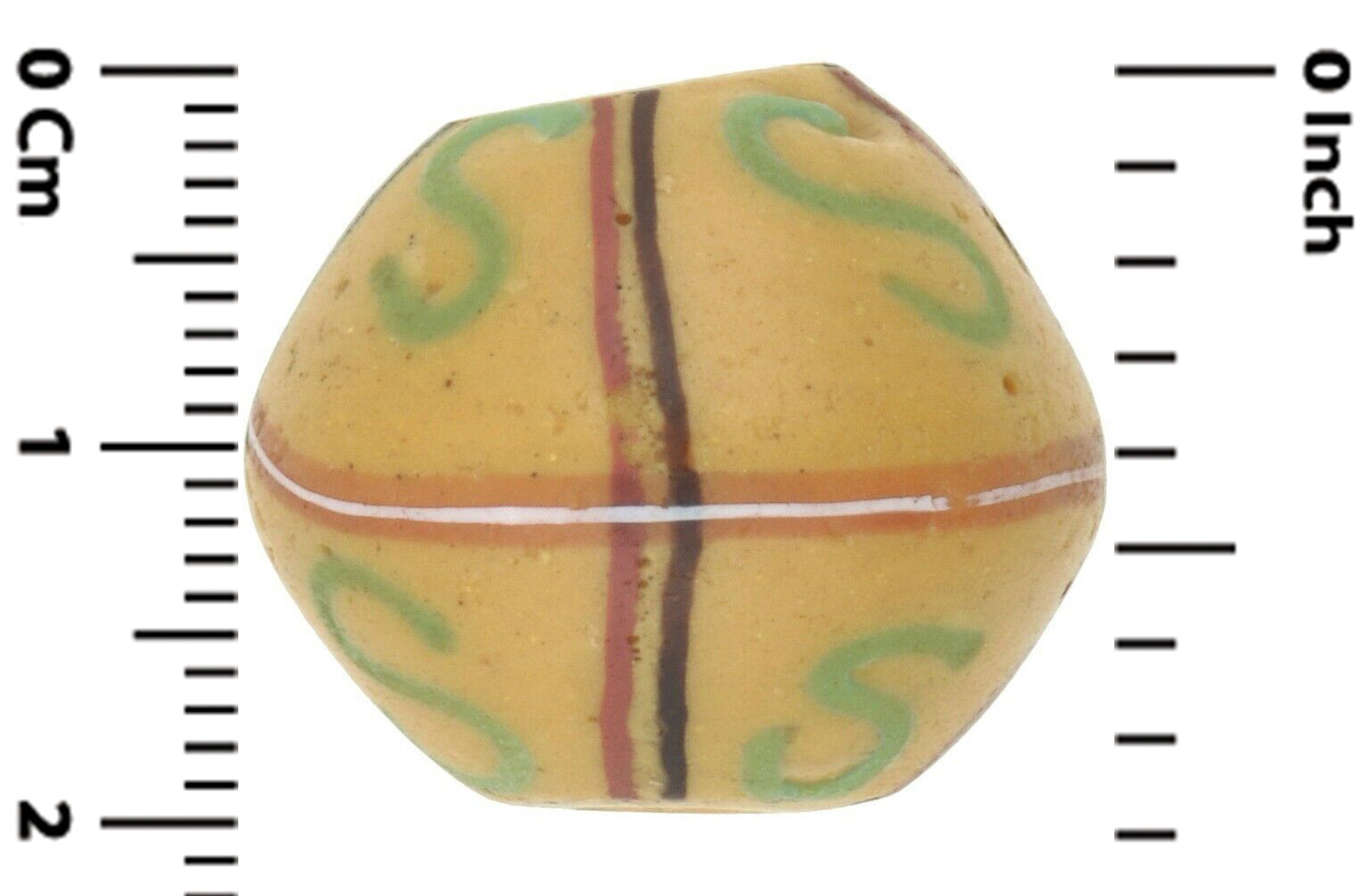Rare Old Yellow Bicone Venetian Lampwork Glass Trade Bead - close-up