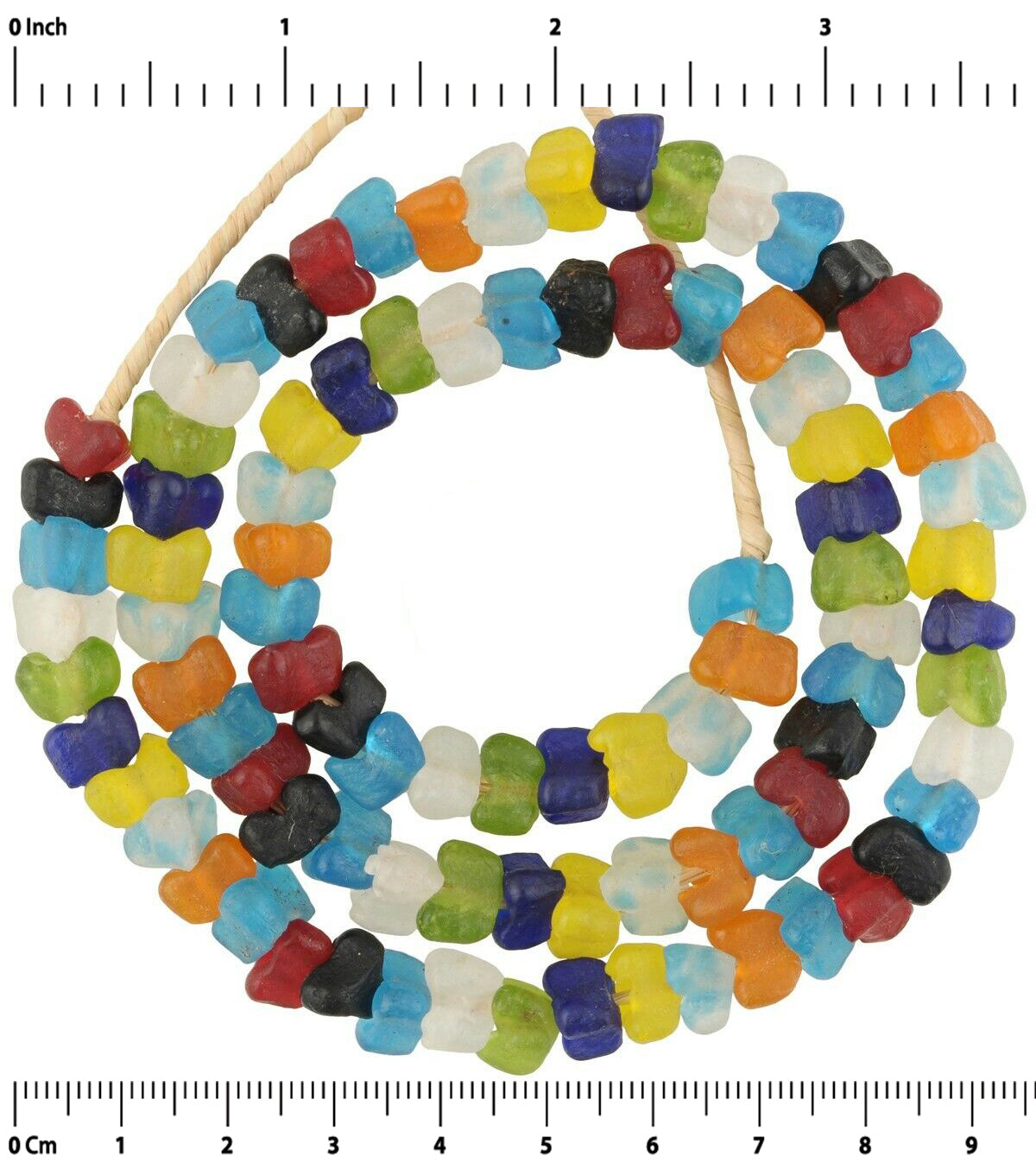 Translucent Krobo Glass Beads - 20" Strand, Handmade In Ghana - zoomed-in detail