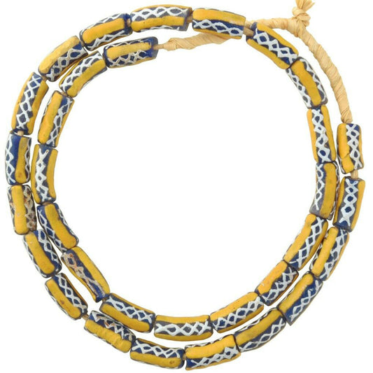 Handmade Fancy Powder Glass Beads From Ghana - 9-10Mm, 26" Strand
