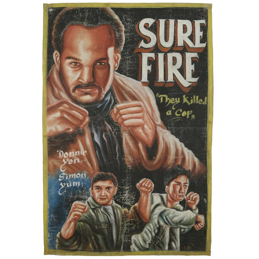 Authentic Sure Fire Martial Art Ghana Hand-Painted Movie Poster - Cynthia Rothrock and Donnie Yen action scene