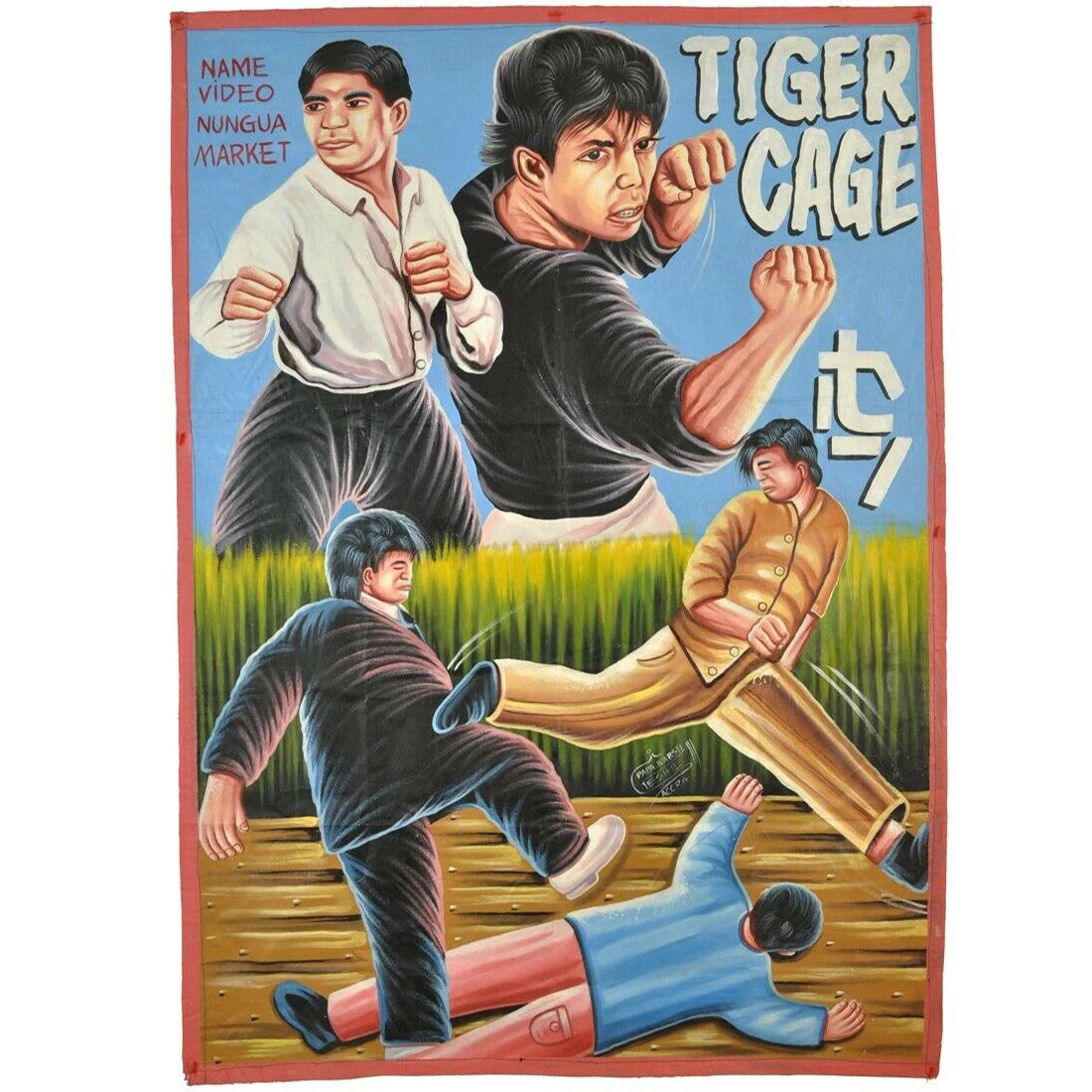 Tiger Cage Movie Poster Ghana Hand-Painted Martial Arts - Cynthia Rothrock and Donnie Yen action scene