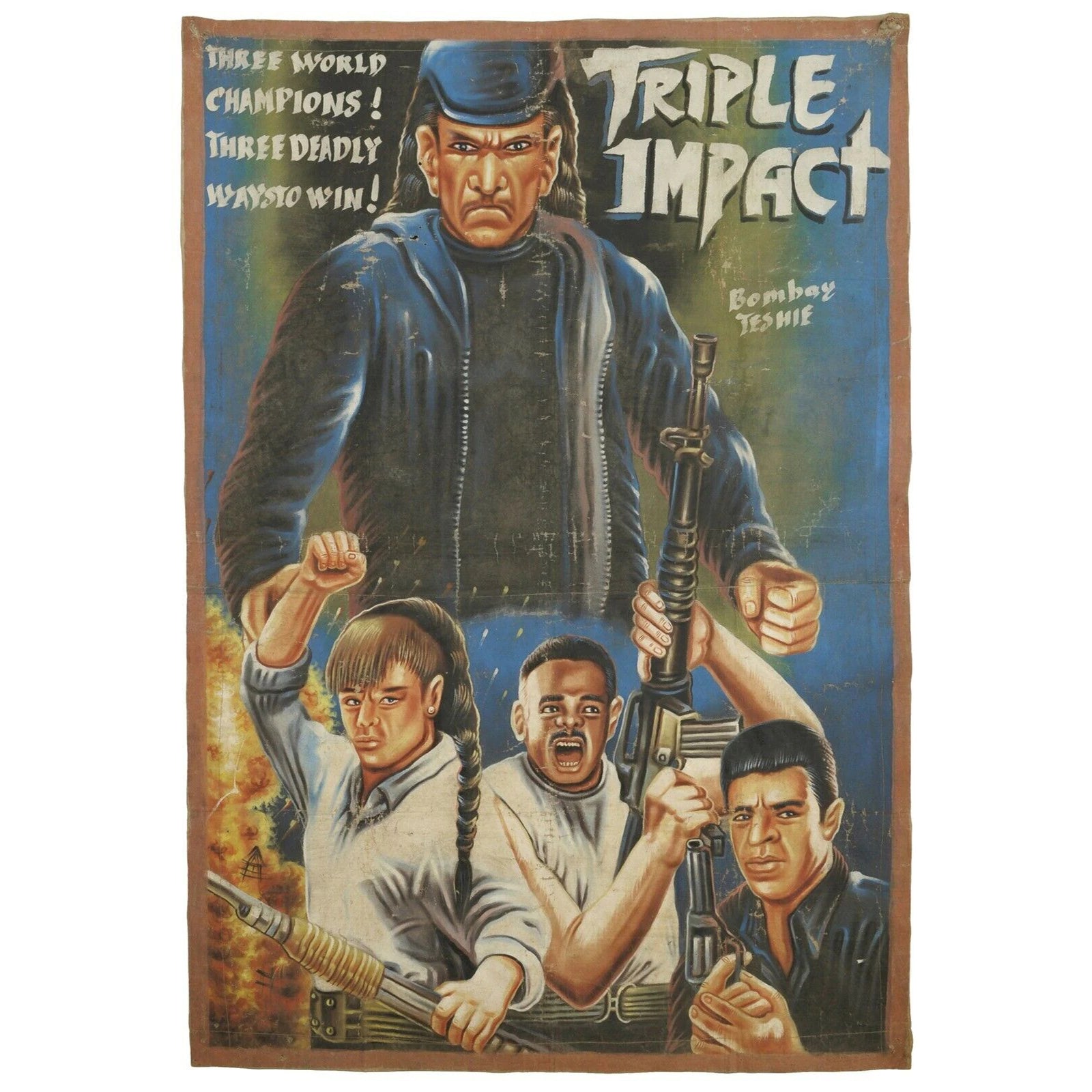 Triple Impact Action - Original Ghanaian Hand-Painted Movie Poster