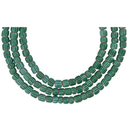 Antique Green Chevron Glass Trade Beads | 4-Layer Venetian Glass Beads - 4-5Mm, 25" Strand