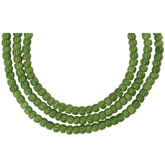 Antique Green Round 4-Layer Chevron Beads | Venetian Glass Strand
