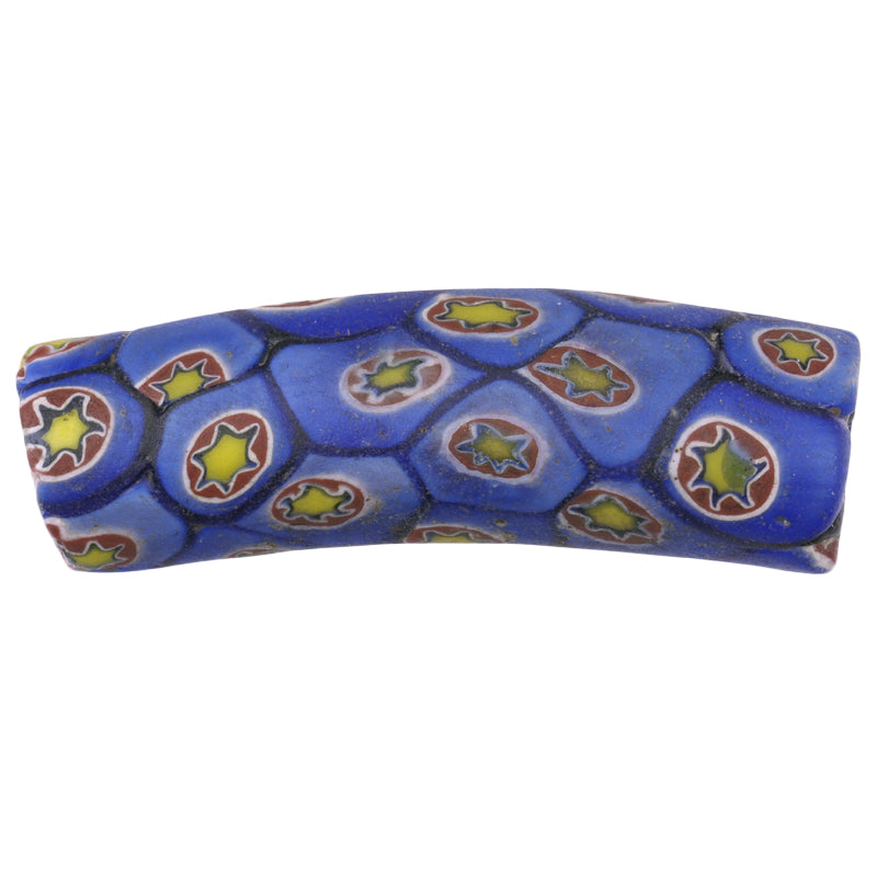 Antique Large Elbow Millefiori Mosaic Venetian Trade Bead - 42 X 12 Mm