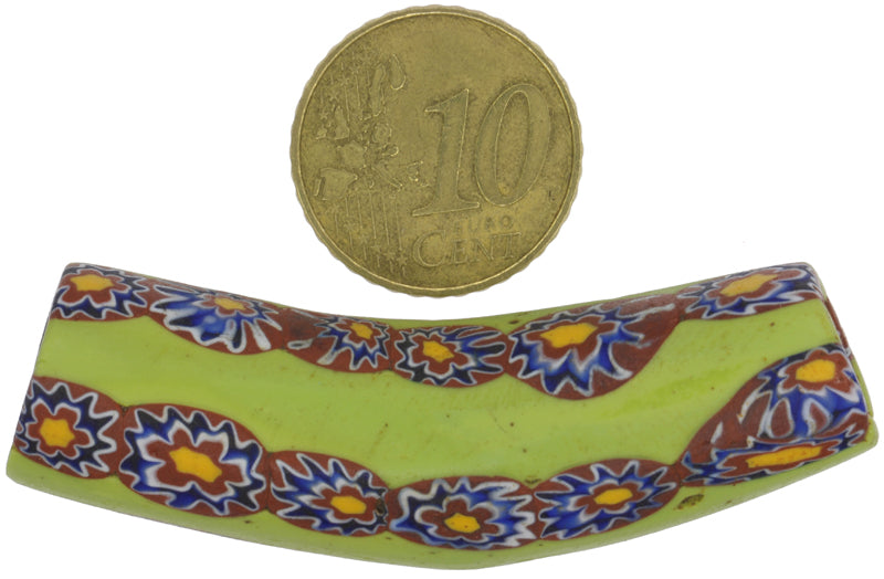 Rare Large Elbow Antique Venetian Millefiori Mosaic Glass Trade Bead - alternate view