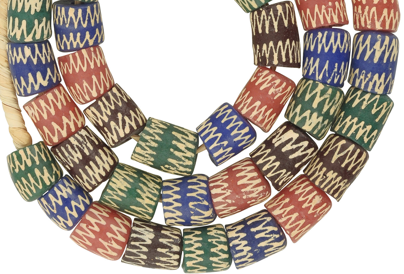 African Trade Beads - Fancy Recycled Glass Krobo Beads From Ghana - close-up
