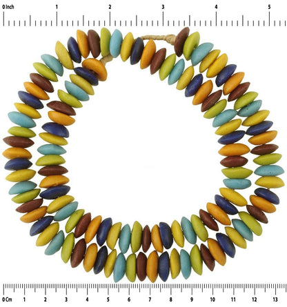 Krobo Glass Beads African Trade Ghana Ethnic Recycled Powderglass Disks Necklace - close-up