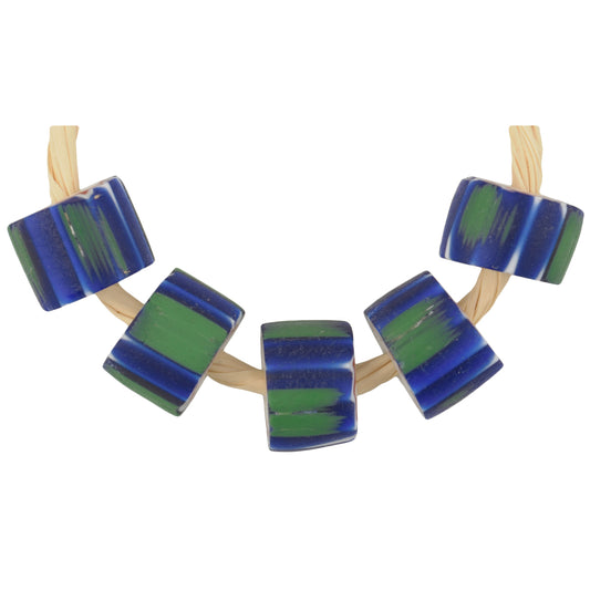 Rare Green Striped Antique Venetian Chevron Beads - 5 Pieces