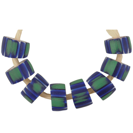 Rare Green Striped 4-Layer Antique Venetian Chevron Beads 8-9Mm
