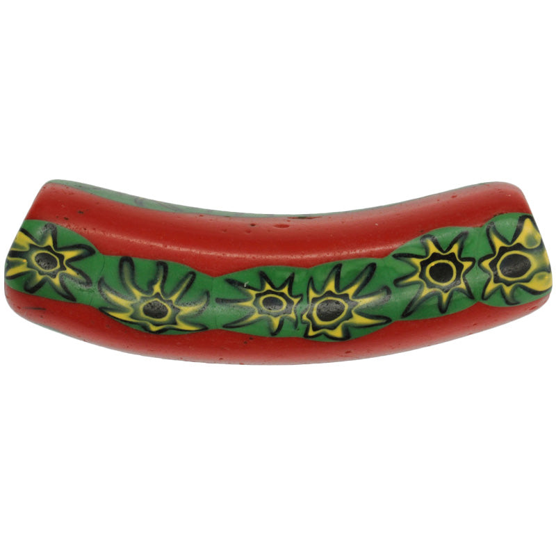 Rare Red Elbow Venetian Millefiori Mosaic Trade Bead - 49X13Mm